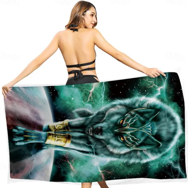 1PC Beach Swimming Towels Tiger Lion Wolf Cartoon Animal Pattern Printing Folded Quick-Dry Soft Towels Home Decor Travel