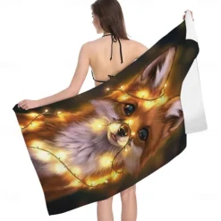 1PC Beach Swimming Towels Tiger Lion Wolf Cartoon Animal Pattern Printing Folded Quick-Dry Soft Towels Home Decor Travel