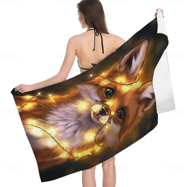 1PC Beach Swimming Towels Tiger Lion Wolf Cartoon Animal Pattern Printing Folded Quick-Dry Soft Towels Home Decor Travel