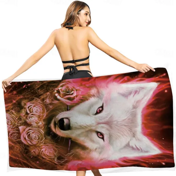 1PC Beach Swimming Towels Tiger Lion Wolf Cartoon Animal Pattern Printing Folded Quick-Dry Soft Towels Home Decor Travel