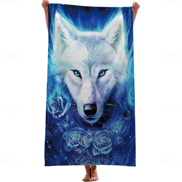 1PC Beach Swimming Towels Tiger Lion Wolf Cartoon Animal Pattern Printing Folded Quick-Dry Soft Towels Home Decor Travel