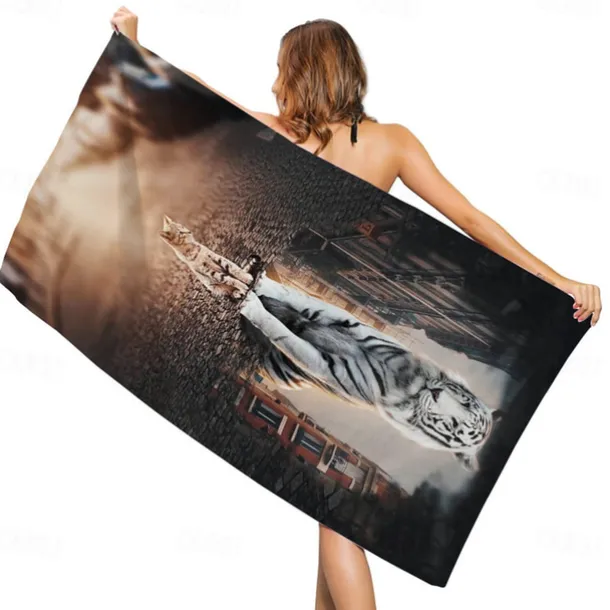 1PC Beach Swimming Towels Tiger Lion Wolf Cartoon Animal Pattern Printing Folded Quick-Dry Soft Towels Home Decor Travel
