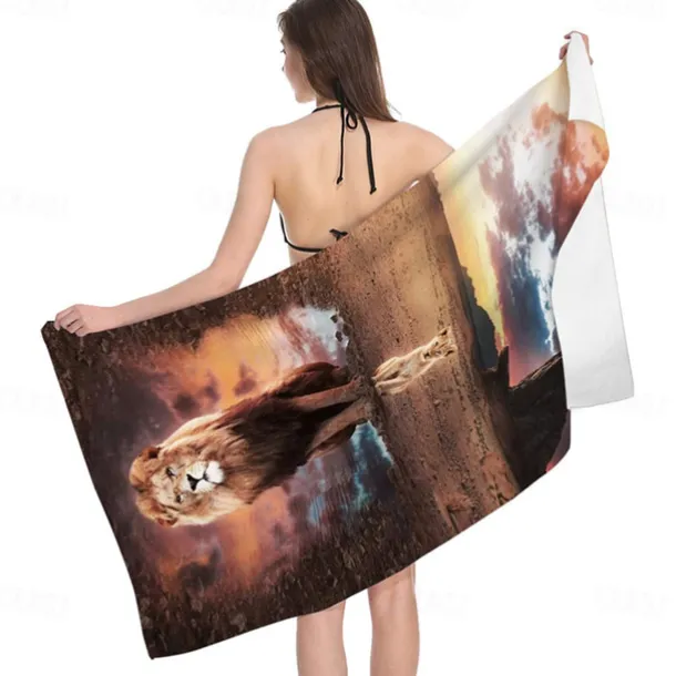 1PC Beach Swimming Towels Tiger Lion Wolf Cartoon Animal Pattern Printing Folded Quick-Dry Soft Towels Home Decor Travel