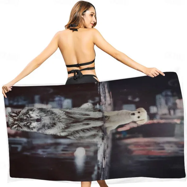 1PC Beach Swimming Towels Tiger Lion Wolf Cartoon Animal Pattern Printing Folded Quick-Dry Soft Towels Home Decor Travel