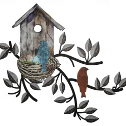 1pc Bird's Nest Metal Wall Art Outdoor Decor Rust Proof Wall Sculpture Ideal For Garden, Home, Farmhouse, Patio And Bedroom