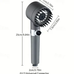 1pc Black Pressurized Handheld Shower Head, 3 Modes Adjustable Water Output Shower Head, Round Massage Shower Head, Bathroom Hardware, Bathroom Accessories