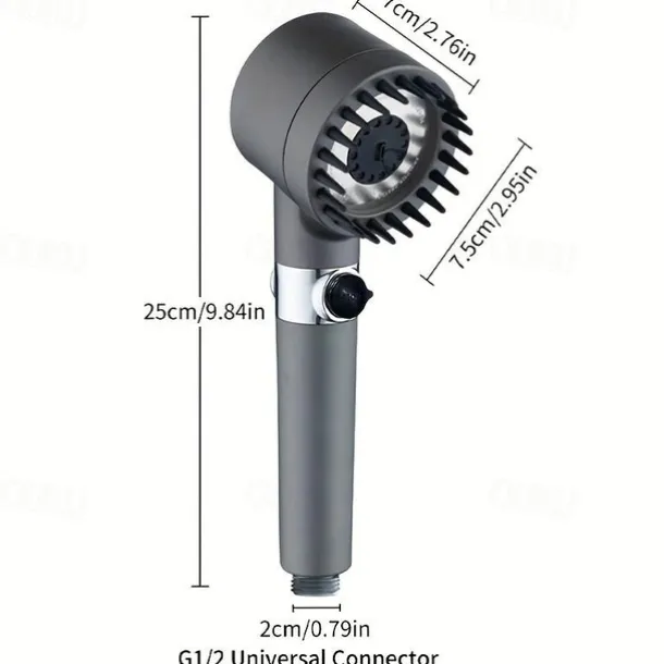 1pc Black Pressurized Handheld Shower Head, 3 Modes Adjustable Water Output Shower Head, Round Massage Shower Head, Bathroom Hardware, Bathroom Accessories