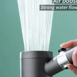 1pc Black Pressurized Handheld Shower Head, 3 Modes Adjustable Water Output Shower Head, Round Massage Shower Head, Bathroom Hardware, Bathroom Accessories