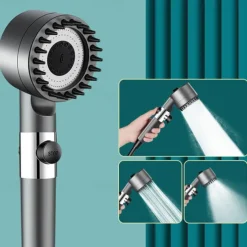 1pc Black Pressurized Handheld Shower Head, 3 Modes Adjustable Water Output Shower Head, Round Massage Shower Head, Bathroom Hardware, Bathroom Accessories