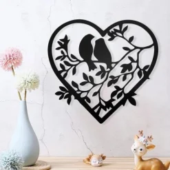 1pc Branch Bird Metal Heart-shaped Wall Art Outdoor Decor Rust Proof Wall Sculpture Ideal For Garden, Home, Farmhouse, Patio And Bedroom