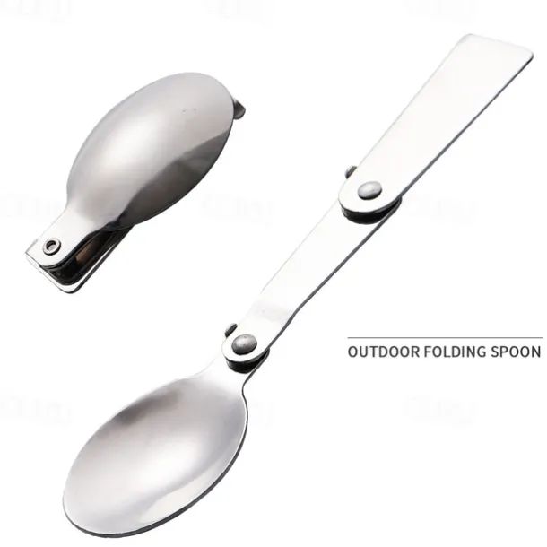 1Pc Camping Outdoor Stainless Steel Folding Spoon, Compact, Lightweight, Durable, Ideal for Hiking, Backpacking, and Camping, Easy to Carry and Use
