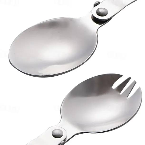 1Pc Camping Outdoor Stainless Steel Folding Spoon, Compact, Lightweight, Durable, Ideal for Hiking, Backpacking, and Camping, Easy to Carry and Use