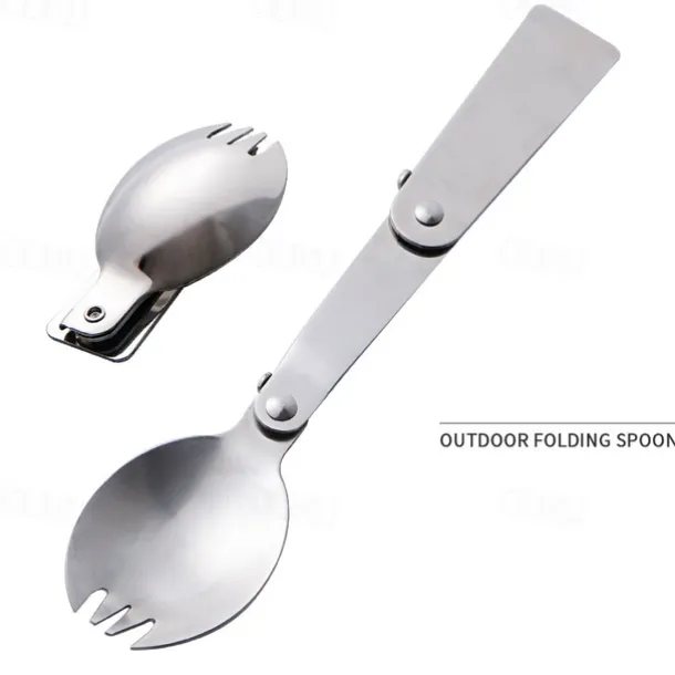 1Pc Camping Outdoor Stainless Steel Folding Spoon, Compact, Lightweight, Durable, Ideal for Hiking, Backpacking, and Camping, Easy to Carry and Use