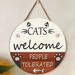 1pc, Cat Welcome Sign Front Door Decoration,Rustic Round Wood Wall Hanging Outdoor, Fall Winter Seasonal Door Decor, Themed Wedding Birthday Anniversary Party Supp