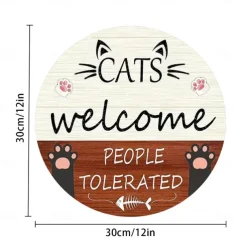 1pc, Cat Welcome Sign Front Door Decoration,Rustic Round Wood Wall Hanging Outdoor, Fall Winter Seasonal Door Decor, Themed Wedding Birthday Anniversary Party Supp