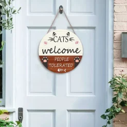 1pc, Cat Welcome Sign Front Door Decoration,Rustic Round Wood Wall Hanging Outdoor, Fall Winter Seasonal Door Decor, Themed Wedding Birthday Anniversary Party Supp