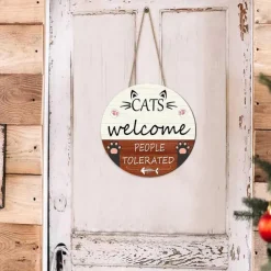 1pc, Cat Welcome Sign Front Door Decoration,Rustic Round Wood Wall Hanging Outdoor, Fall Winter Seasonal Door Decor, Themed Wedding Birthday Anniversary Party Supp