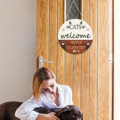 1pc, Cat Welcome Sign Front Door Decoration,Rustic Round Wood Wall Hanging Outdoor, Fall Winter Seasonal Door Decor, Themed Wedding Birthday Anniversary Party Supp