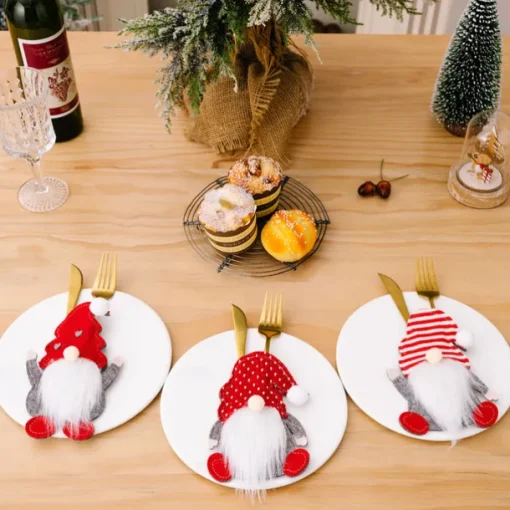 1pc Christmas Cutlery Holder Knife Fork Pocket Bags Xmas Tableware Cover Dinner Decorations for Home