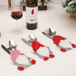 1pc Christmas Cutlery Holder Knife Fork Pocket Bags Xmas Tableware Cover Dinner Decorations for Home