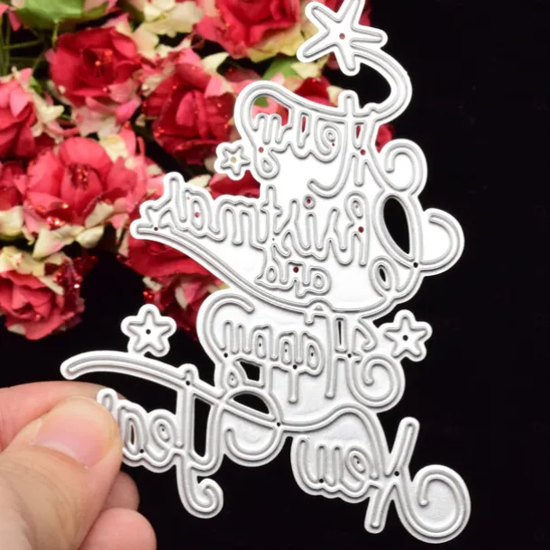 1pc Christmas Tree Happy New Year Cutting Dies Xmas Gift Paper Die Cutting Template