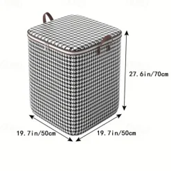 1pc Clothes Storage Bag, Houndstooth Pattern Foldable Fabric Storage Bag, Large Capacity Waterproof Moisture-proof Cotton Quilt Storage Bag, Home Organization And Storage