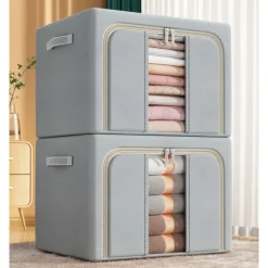 1pc Clothing And Quilt Storage Box, Oxford Cloth Foldable Storage Box With Visual Window, Large Capacity Storage Bin For Storing Comforter, Bedding, Blanket, Toys, Snacks, Sundries, Etc