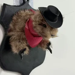 1pc Contemporary Cowboy Bandit Taxidermy Squirrel Wall Hanging Decor, Faux Hedgehog with Hat and Scarf, No Feather, No Power Needed