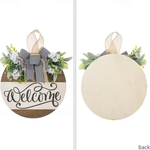 1pc Crafting 12 Inches Welcome Sigh For Front Door Big Wooden Wreath Welcome Wreath Farmhouse Front Door Decoration Housewarming Gift for Home Outdoor Indoor