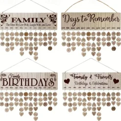 1pc DIY Wooden Family Birthday Board Hanging Sign Pendant Calendar Wall-mounted Birthday Reminder Sign With 100 Wooden Labels Great Gift For Mom Grandma Hanging Sign For Birthday Decoration