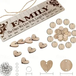 1pc DIY Wooden Family Birthday Board Hanging Sign Pendant Calendar Wall-mounted Birthday Reminder Sign With 100 Wooden Labels Great Gift For Mom Grandma Hanging Sign For Birthday Decoration