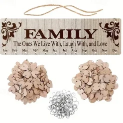 1pc DIY Wooden Family Birthday Board Hanging Sign Pendant Calendar Wall-mounted Birthday Reminder Sign With 100 Wooden Labels Great Gift For Mom Grandma Hanging Sign For Birthday Decoration