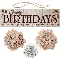 1pc DIY Wooden Family Birthday Board Hanging Sign Pendant Calendar Wall-mounted Birthday Reminder Sign With 100 Wooden Labels Great Gift For Mom Grandma Hanging Sign For Birthday Decoration