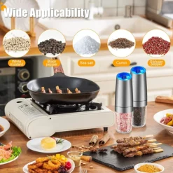 1pc Electric Salt and Pepper Grinder, Gravity Sensor, Automatic Pepper Mill, One Hand Operation, Battery-Operated with Adjustable Coarseness, Blue Led Light
