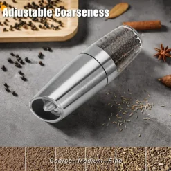 1pc Electric Salt and Pepper Grinder, Gravity Sensor, Automatic Pepper Mill, One Hand Operation, Battery-Operated with Adjustable Coarseness, Blue Led Light