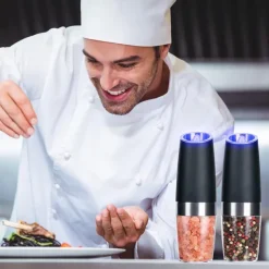 1pc Electric Salt and Pepper Grinder, Gravity Sensor, Automatic Pepper Mill, One Hand Operation, Battery-Operated with Adjustable Coarseness, Blue Led Light