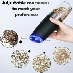 1pc Electric Salt and Pepper Grinder, Gravity Sensor, Automatic Pepper Mill, One Hand Operation, Battery-Operated with Adjustable Coarseness, Blue Led Light