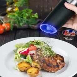 1pc Electric Salt and Pepper Grinder, Gravity Sensor, Automatic Pepper Mill, One Hand Operation, Battery-Operated with Adjustable Coarseness, Blue Led Light