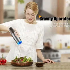 1pc Electric Salt and Pepper Grinder, Gravity Sensor, Automatic Pepper Mill, One Hand Operation, Battery-Operated with Adjustable Coarseness, Blue Led Light