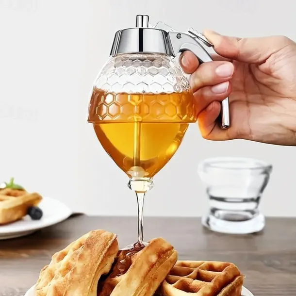 1pc Elegant Press-Type Honey Dispenser - Mess-Free Syrup & Condiment Jar - Kitchen Decor and Convenience