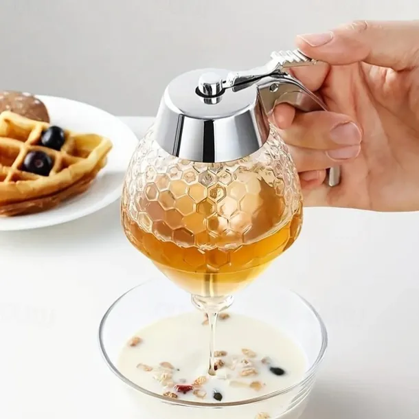 1pc Elegant Press-Type Honey Dispenser - Mess-Free Syrup & Condiment Jar - Kitchen Decor and Convenience