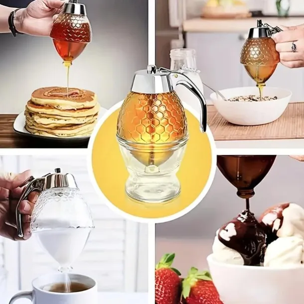 1pc Elegant Press-Type Honey Dispenser - Mess-Free Syrup & Condiment Jar - Kitchen Decor and Convenience