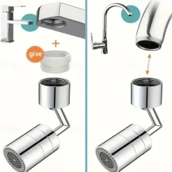 1pc Faucet Sprayer Attachment 720 Degree Rotating Faucet Aerator Accessories Adjustable Kitchen Sink Tap Head Water Saving Extend Nozzle For 0.87-0.94inch Faucet With Adapter