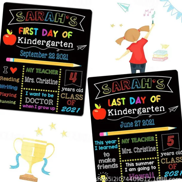 1pc First And Last Day Of School Chalkboard Sign 10''x12'' Double-Sided 1st Day Back To School Board Reusable Last Day Of School Sign For Girls Boys Of Preschool Kindergarten