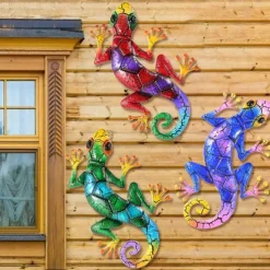 1pc Gecko Metal Wall Art Decor 3D Gecko Hanging Metal Wall Art Hanging Wall Decor For Indoor Outdoor Home Office Bathroom Kitchen Bedroom Living Room Garden 27x43cm/10.6''x16.8''
