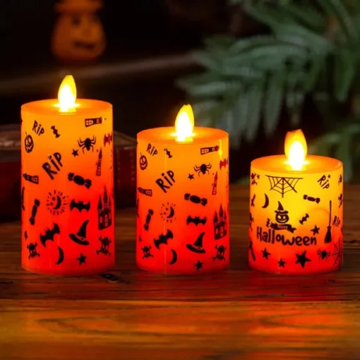 1pc Halloween Flameless Candles Light Spooky Pumpkin Spider Decals Light, Waterproof LED Candles for Indoor and Outdoor, Battery Operated for Fall, Halloween, Home Decor