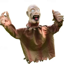 1pc Halloween Groundbreaker Zombie Lawn Stakes, Large Motion-Activated Sound Control Scary Props, Traditional Style, Plastic And Denim Material, Outdoor Spooky Decorations