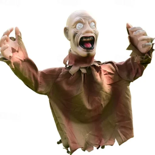 1pc Halloween Groundbreaker Zombie Lawn Stakes, Large Motion-Activated Sound Control Scary Props, Traditional Style, Plastic And Denim Material, Outdoor Spooky Decorations
