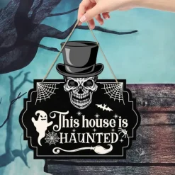 1pc Halloween Wood Wall Sign Skull Wooden Plaque Hanging Decoration For Front Door Scary Porch Decor Hanging Gift For Farmhouse Home Bar Outdoor Indoor Room Decor Home Decor