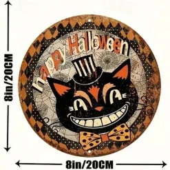 1pc Happy Halloween Quirky Black Cat Wreath Sign Round Decor For Home, Kitchen, Garden & Office
